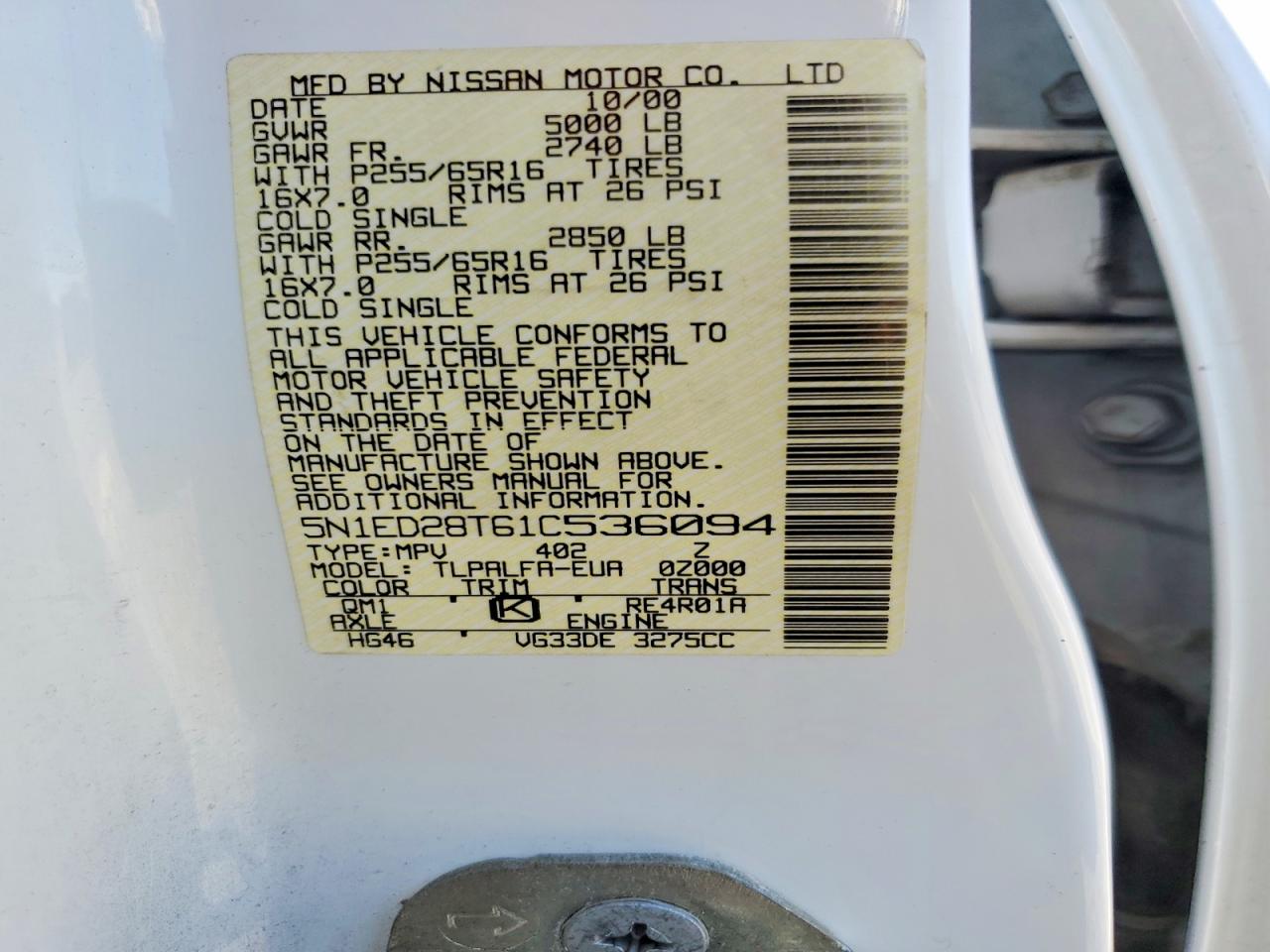 2001 NISSAN XTERRA