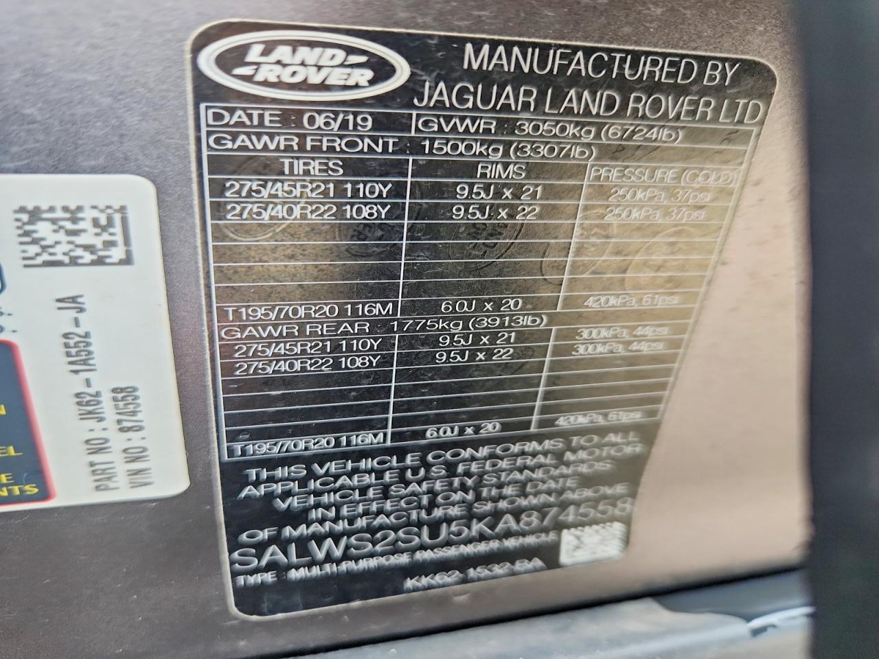 2019 LAND ROVER RANGEROVER