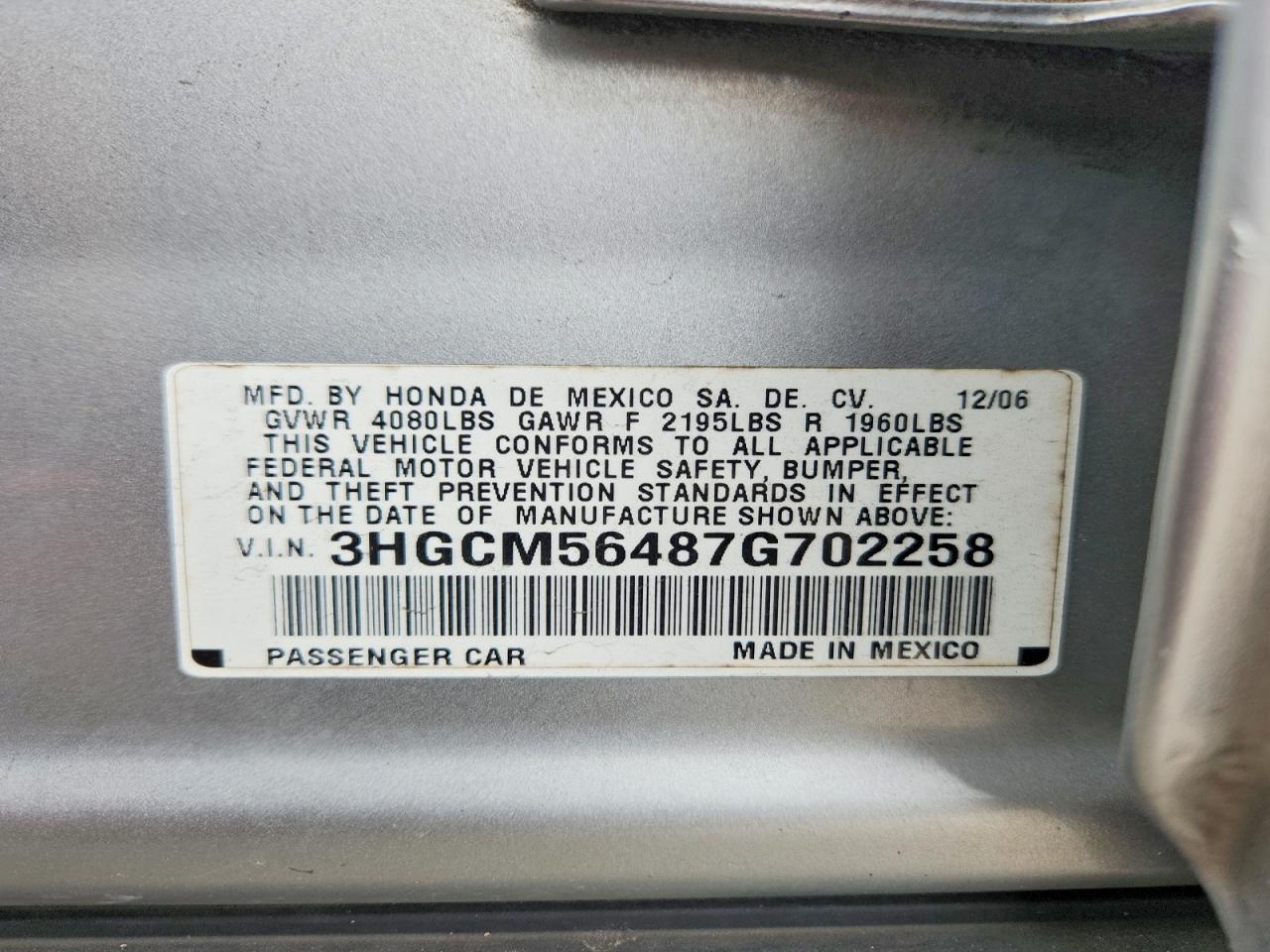2007 HONDA ACCORD