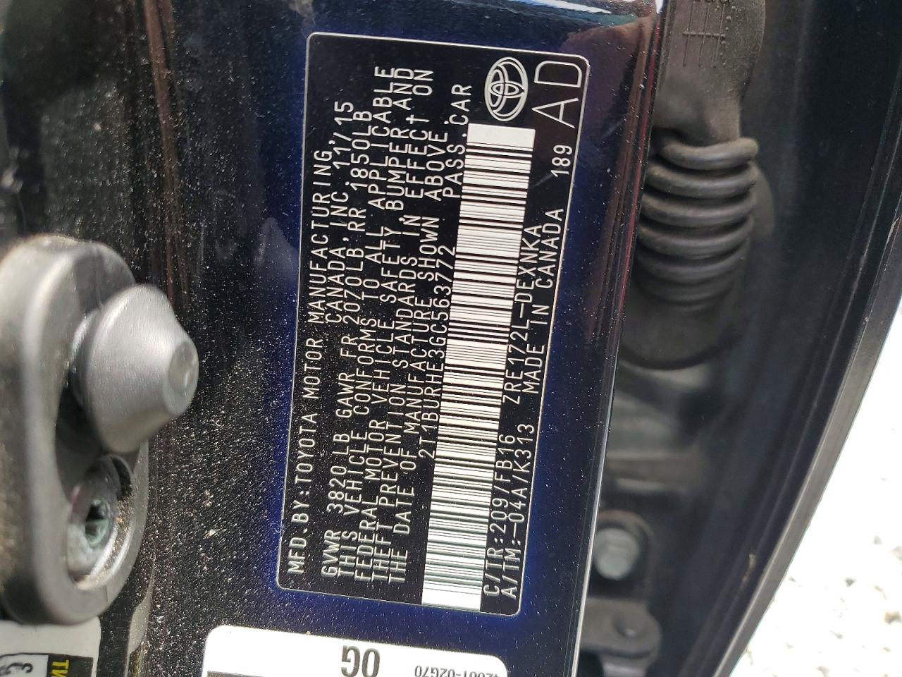 2016 TOYOTA COROLLA