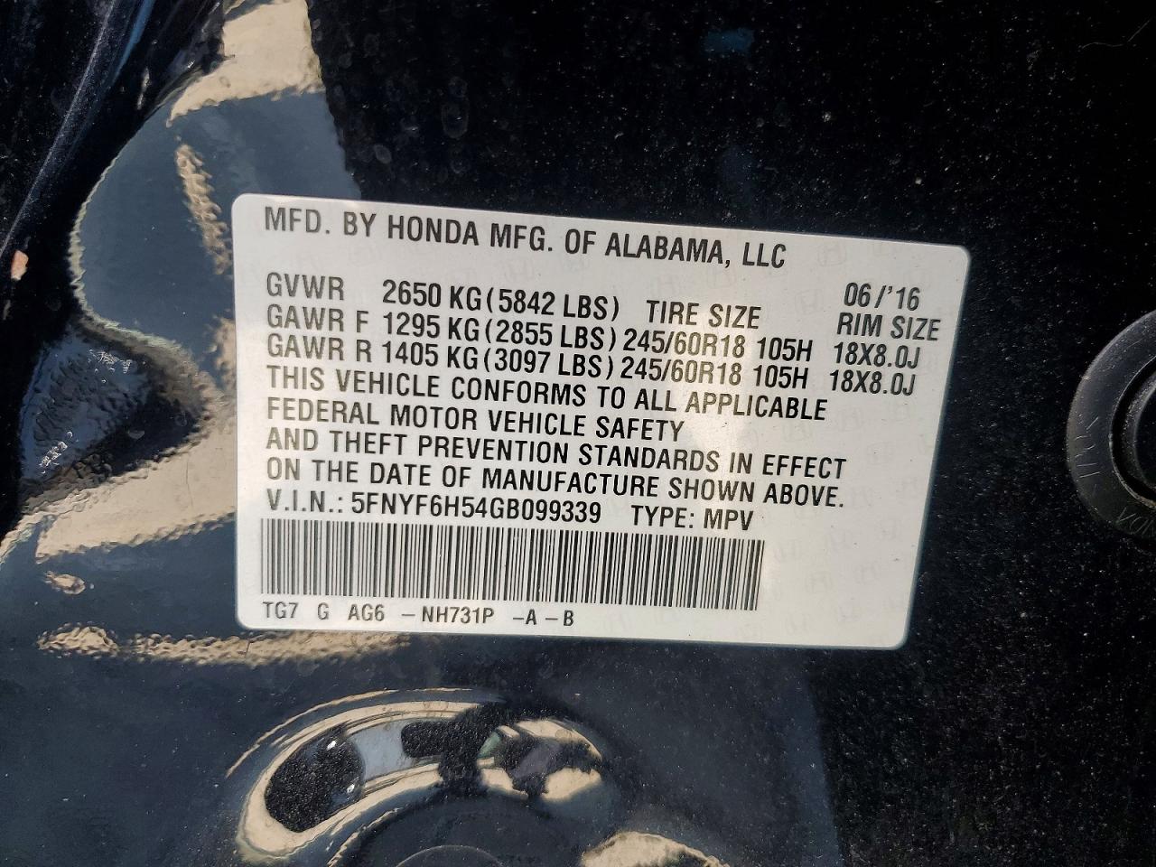 2016 HONDA PILOT
