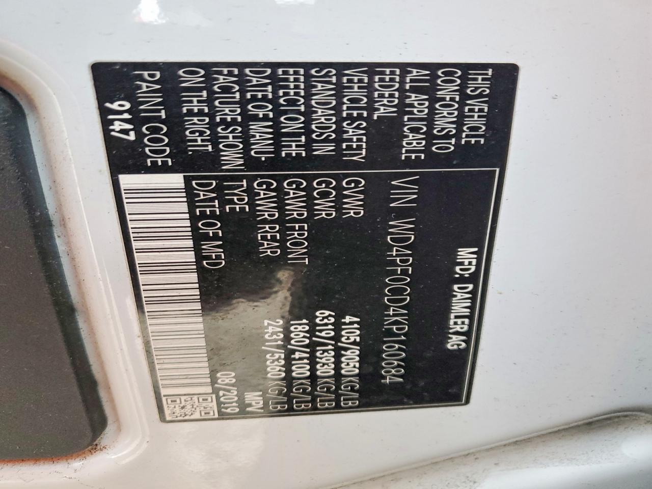 2019 MERCEDES BENZ SPRINTER