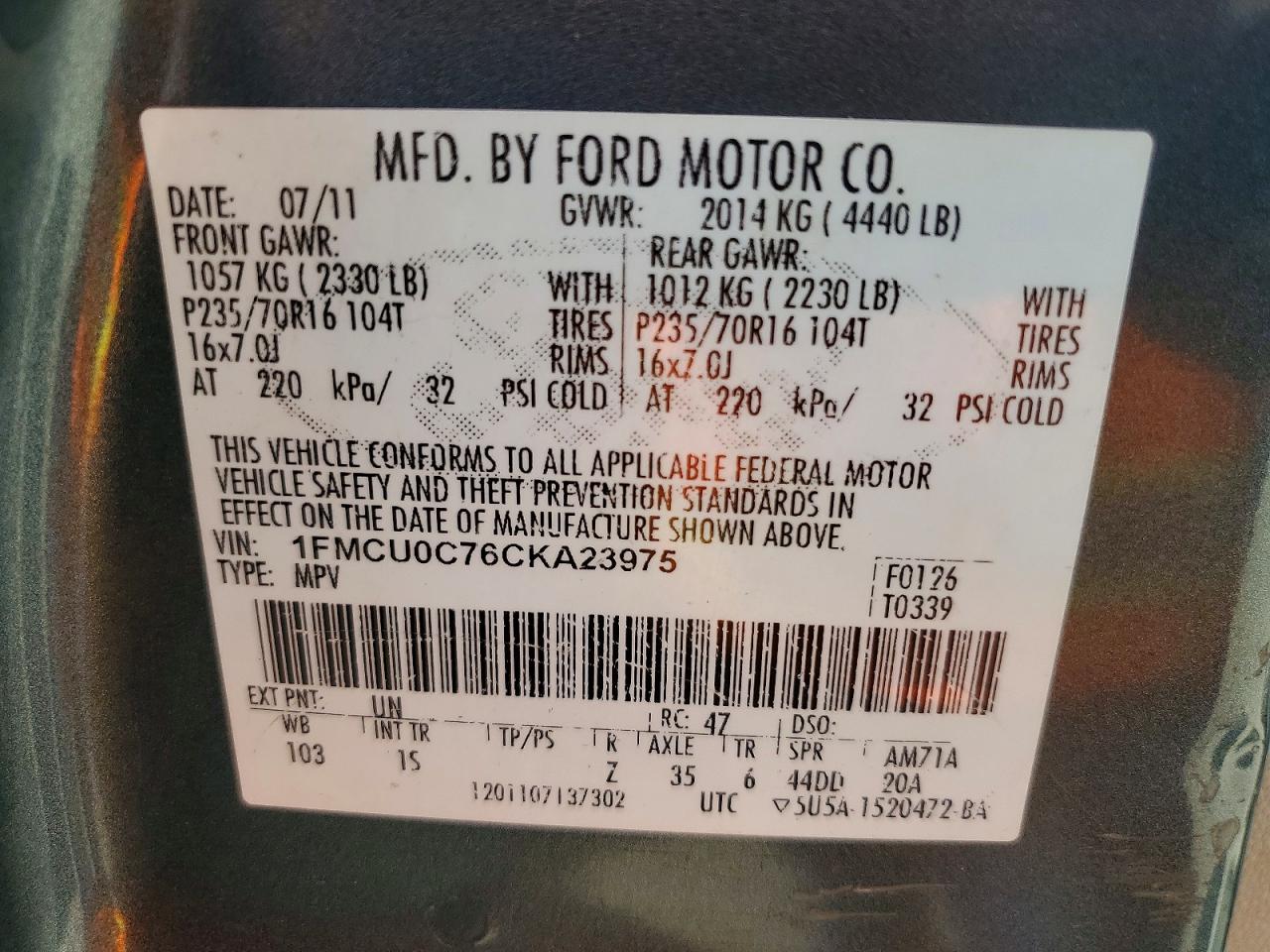 2012 FORD ESCAPE
