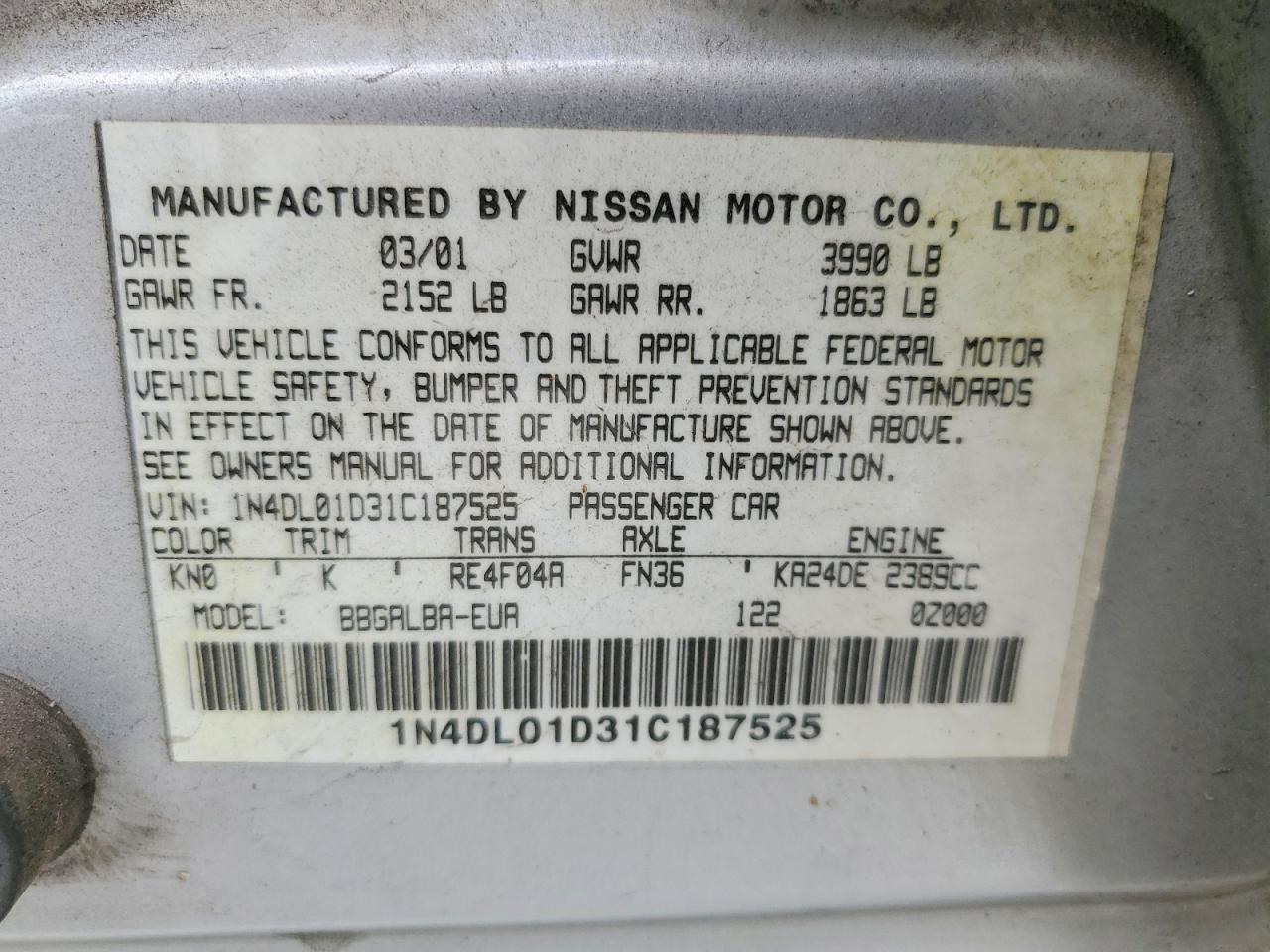 2001 NISSAN ALTIMA