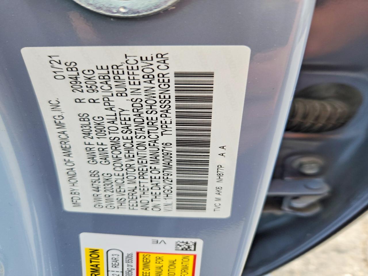 2021 HONDA ACCORD