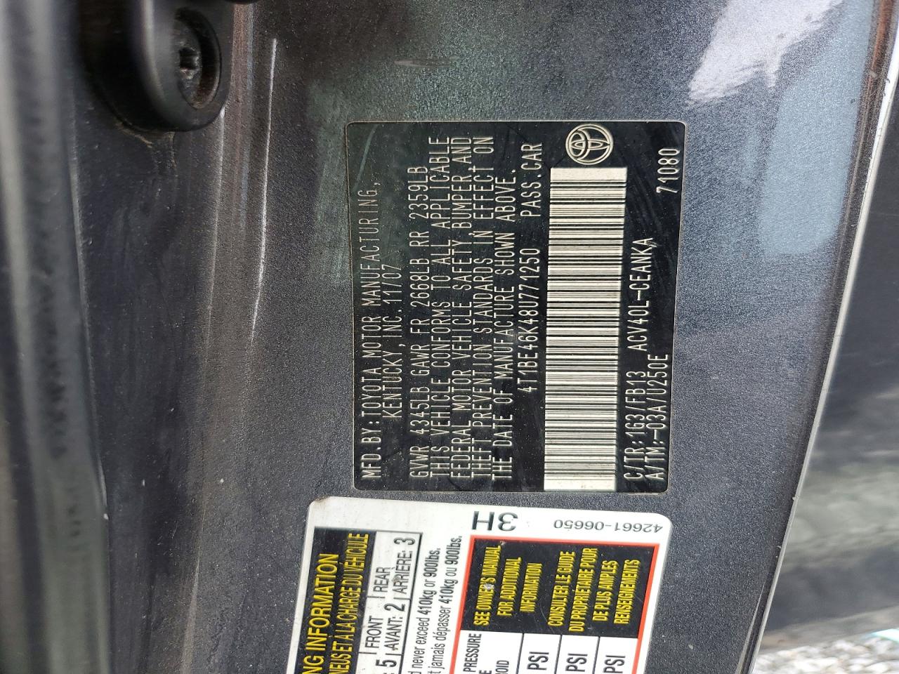 2008 TOYOTA CAMRY