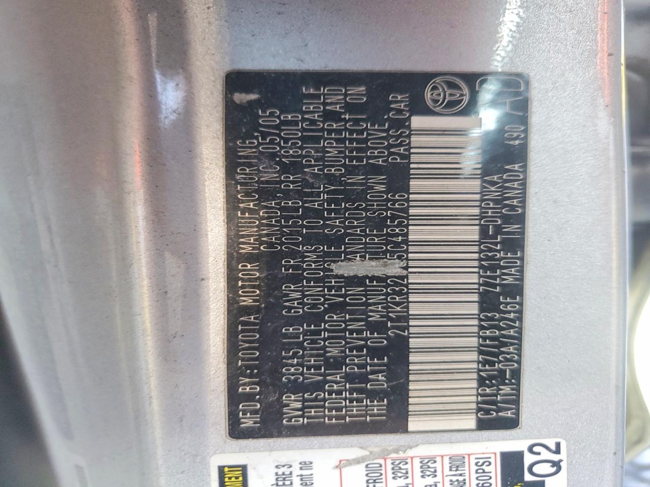 2005 TOYOTA COROLLA