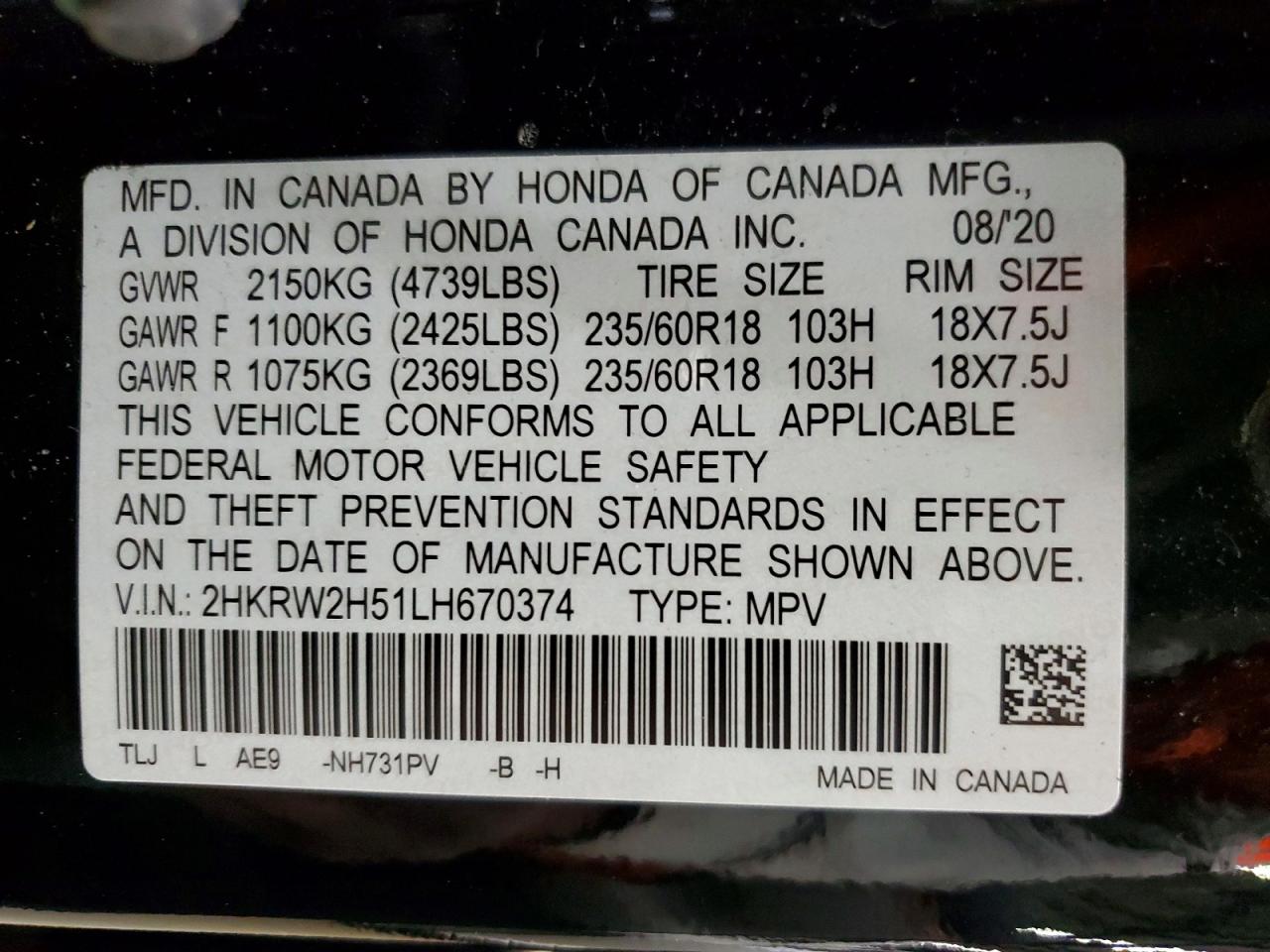 2020 HONDA CRV