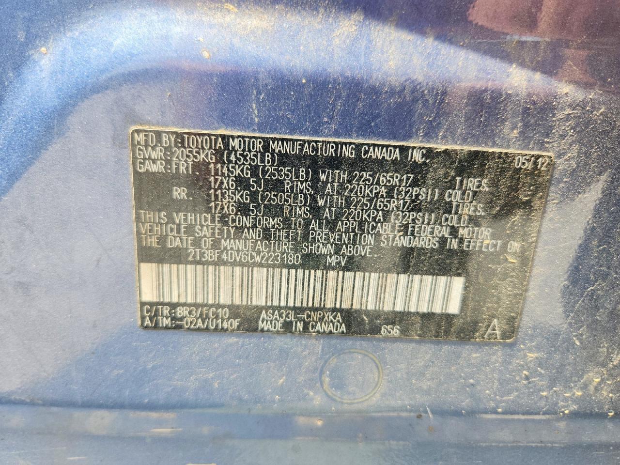 2012 TOYOTA RAV4 BASE