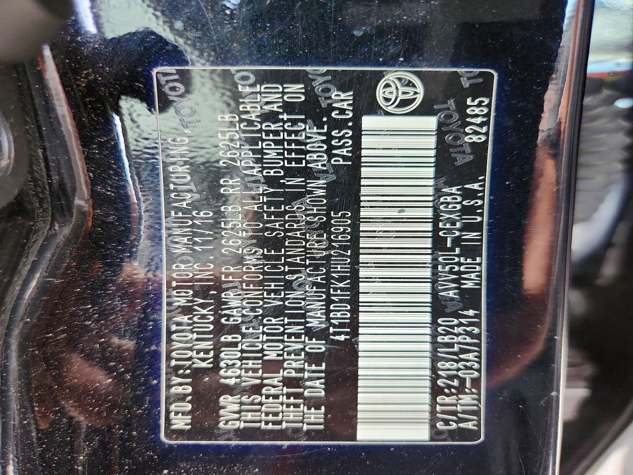 2017 TOYOTA CAMRY SOLA