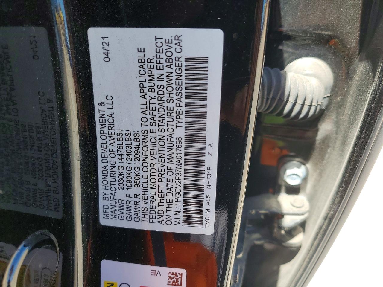 2021 HONDA ACCORD