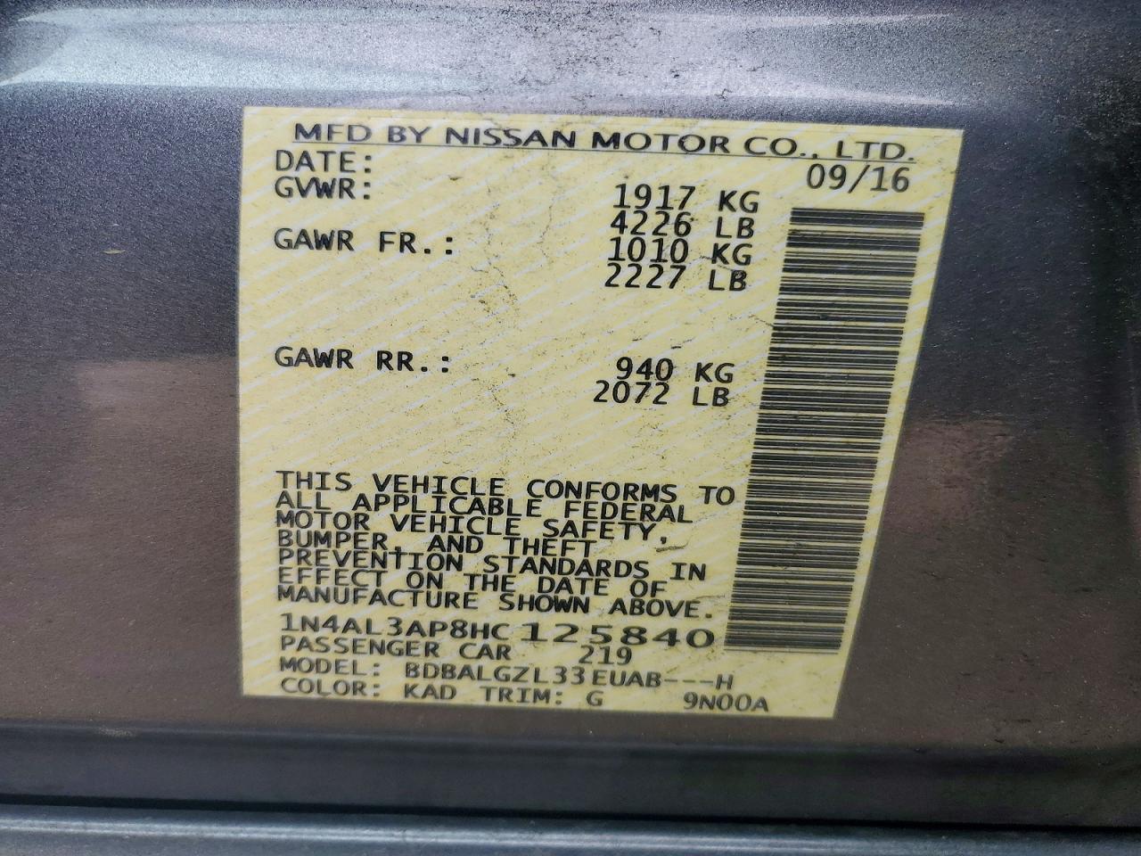 2017 NISSAN ALTIMA