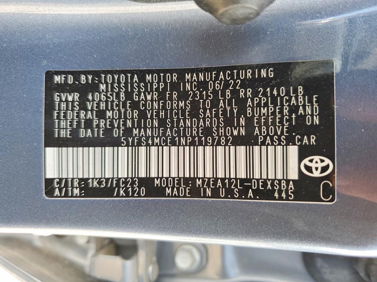 2022 TOYOTA COROLLA