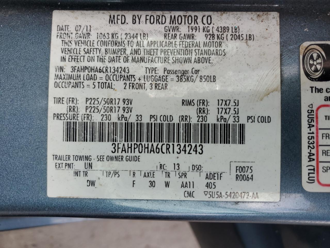 2012 FORD FUSION