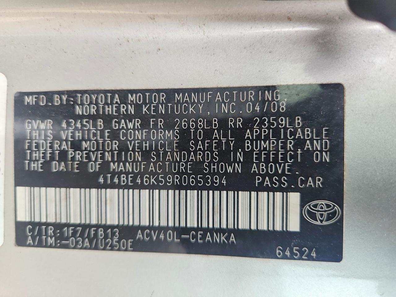 2009 TOYOTA CAMRY