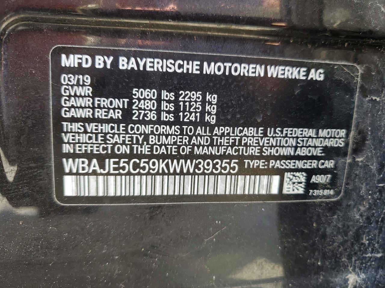 2019 BMW 5 SERIES
