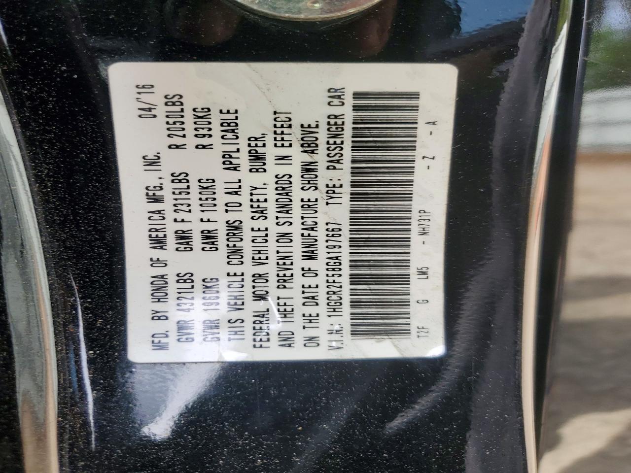 2016 HONDA ACCORD