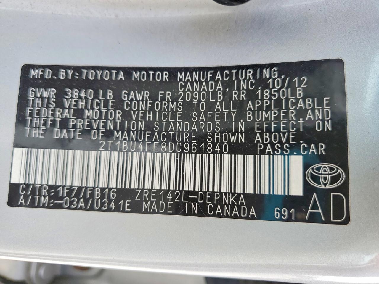 2013 TOYOTA COROLLA