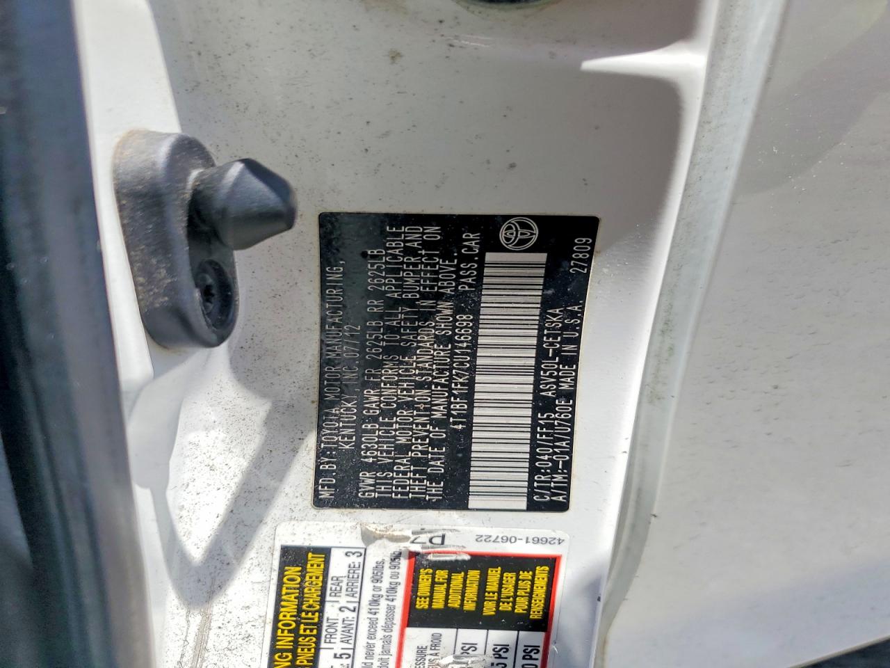 2012 TOYOTA CAMRY