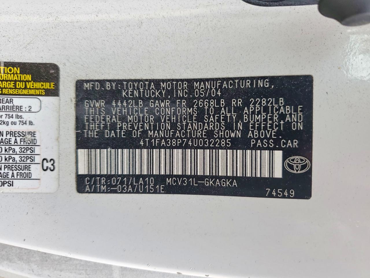 2004 TOYOTA CAMRY SOLA
