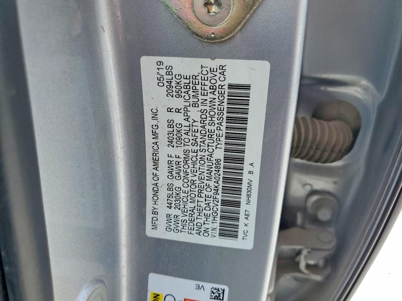2019 HONDA ACCORD