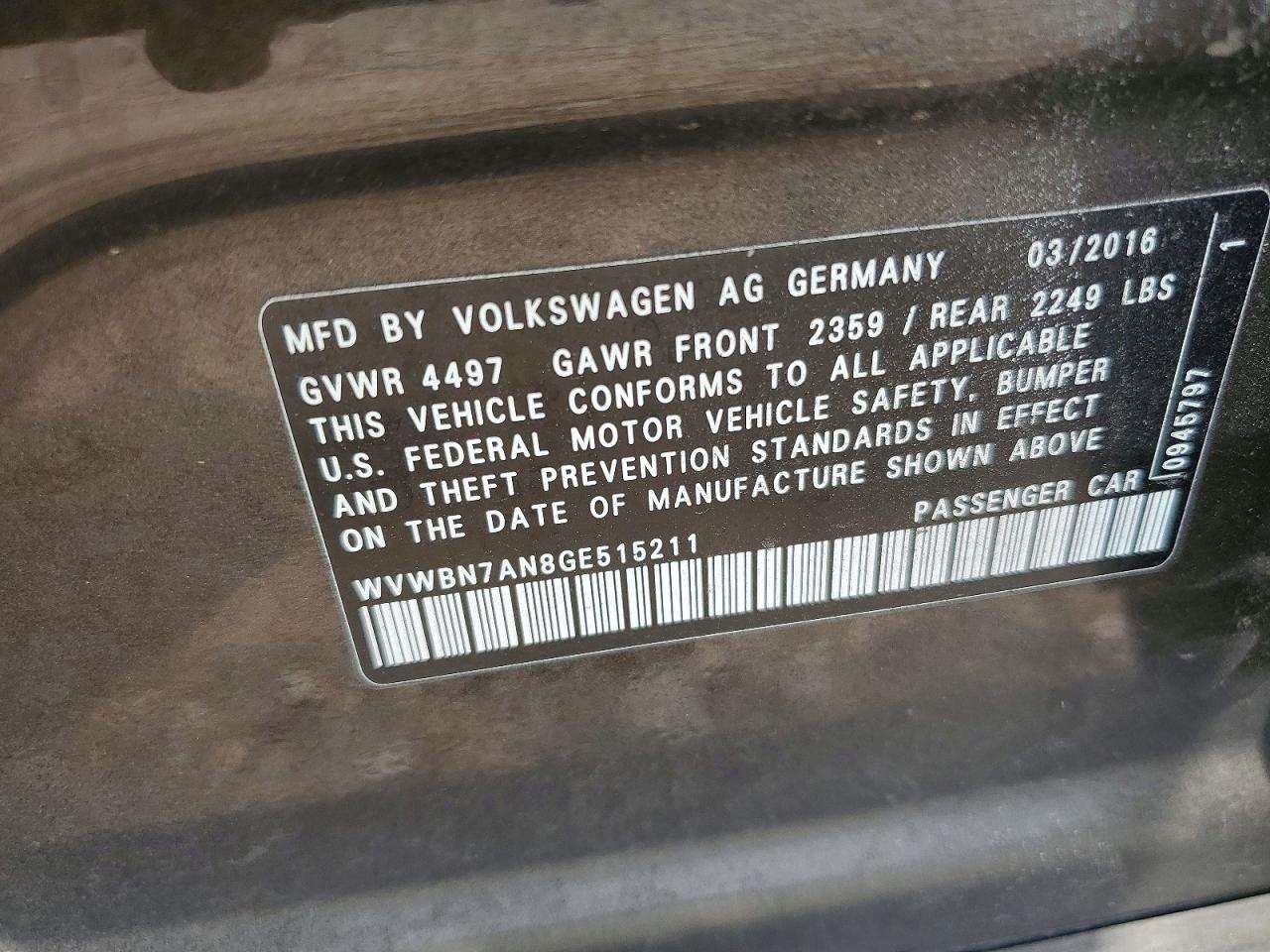 2016 VOLKSWAGEN CC