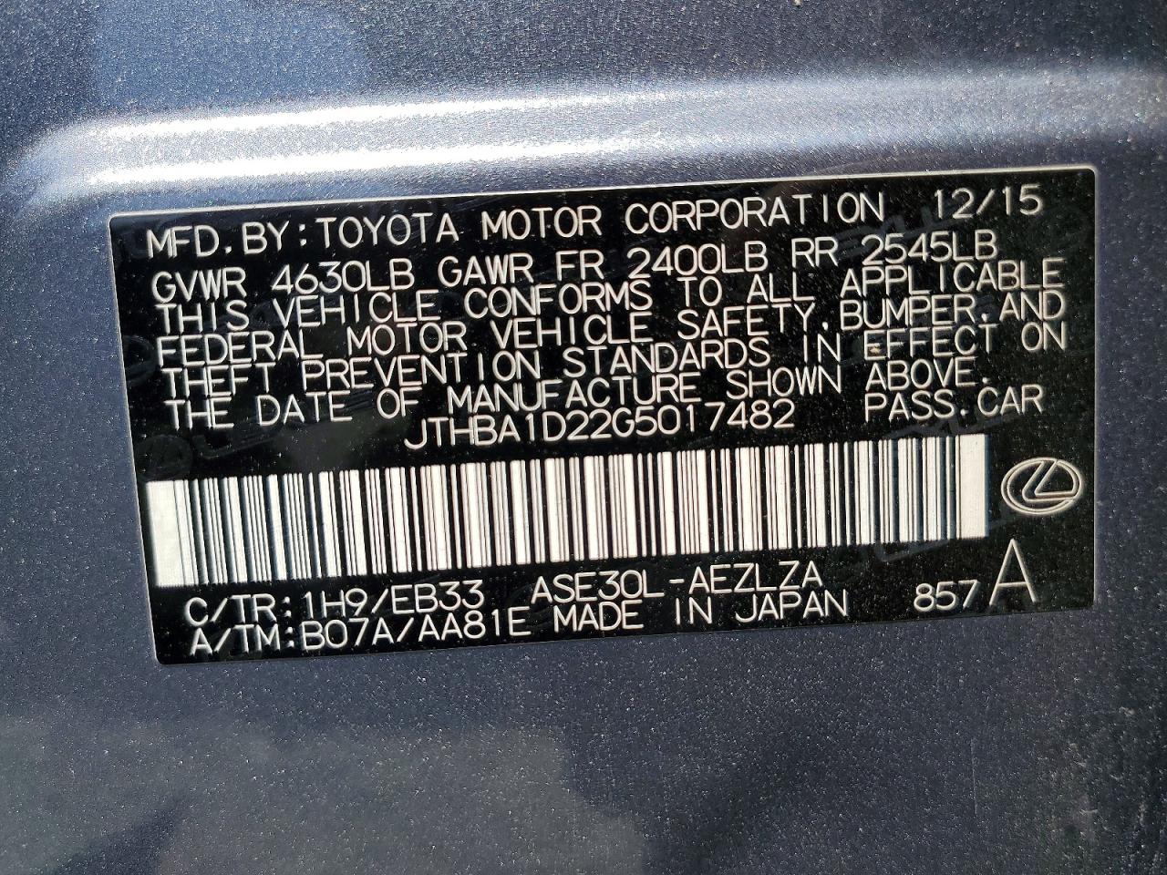 2016 LEXUS IS