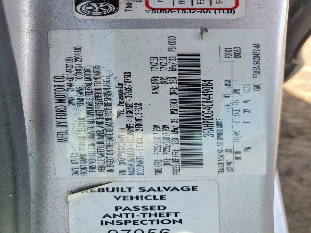 2012 FORD FUSION