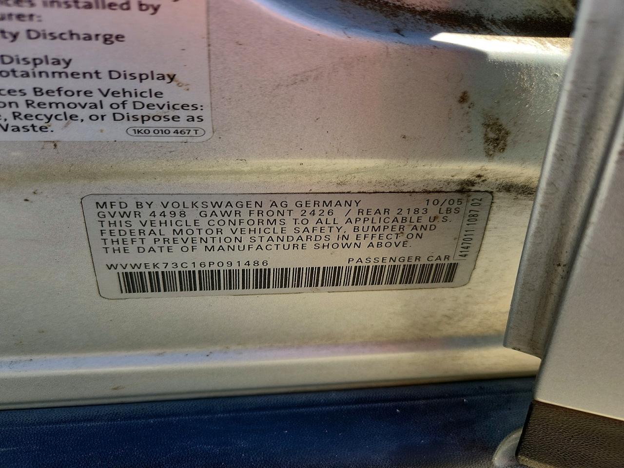 2006 VOLKSWAGEN PASSAT