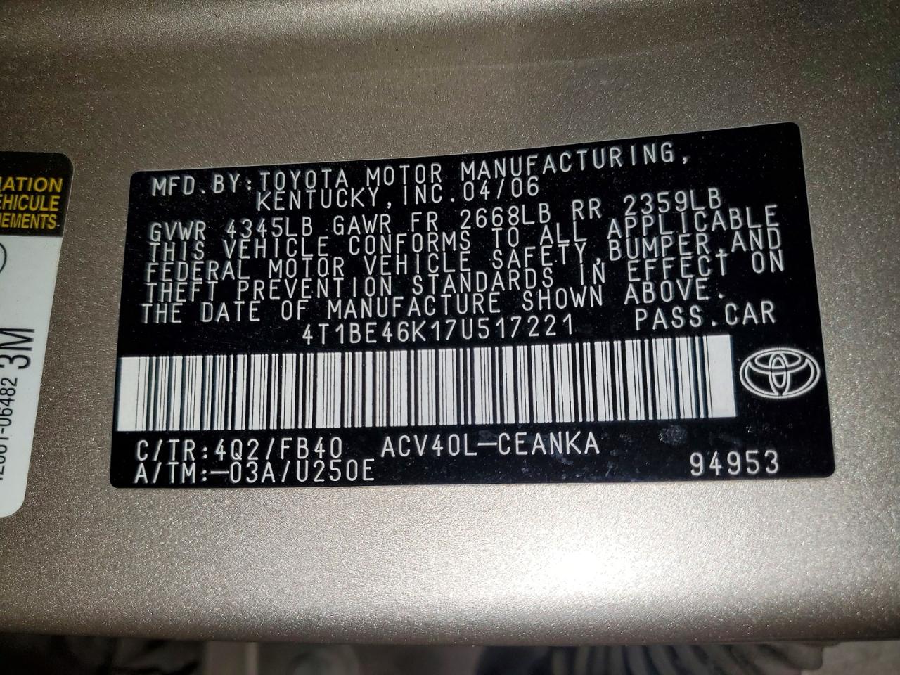 2007 TOYOTA CAMRY