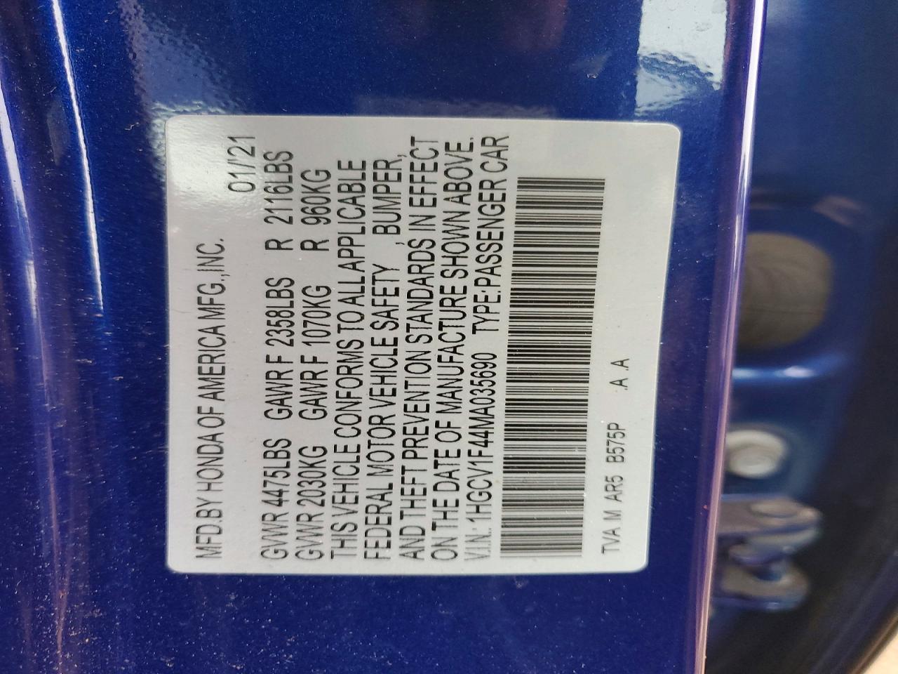 2021 HONDA ACCORD