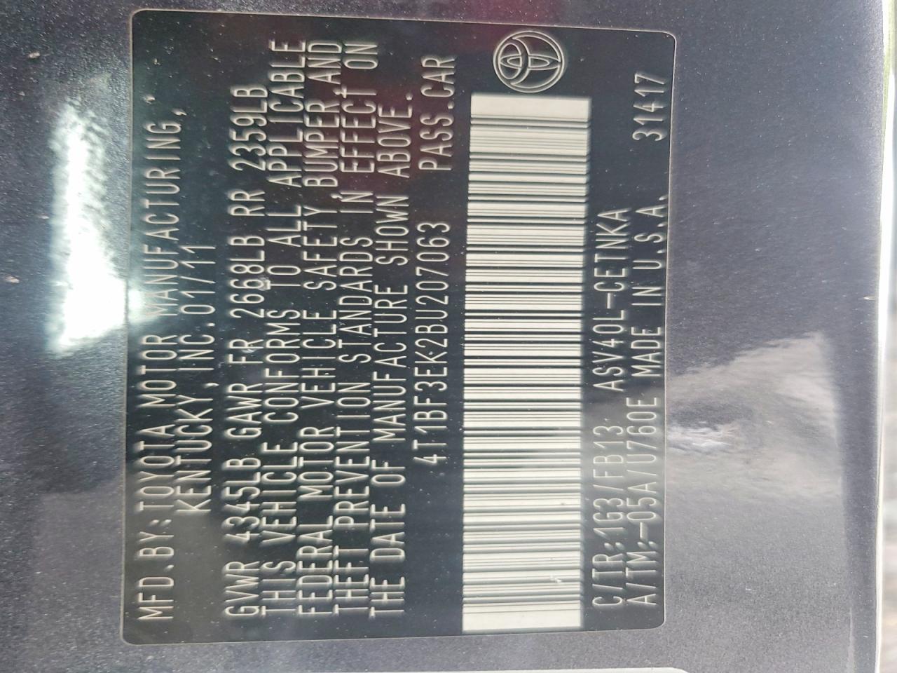 2011 TOYOTA CAMRY
