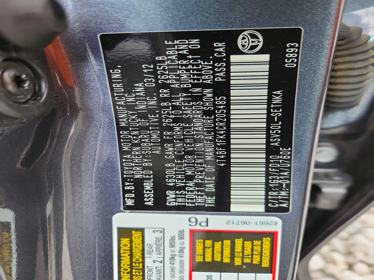 2012 TOYOTA CAMRY