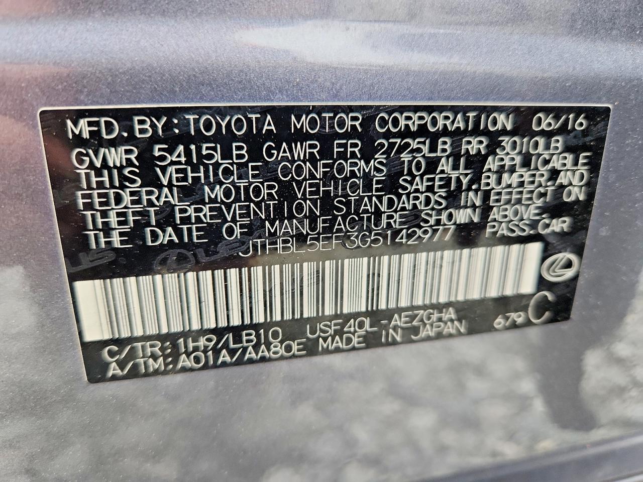 2016 LEXUS LS460