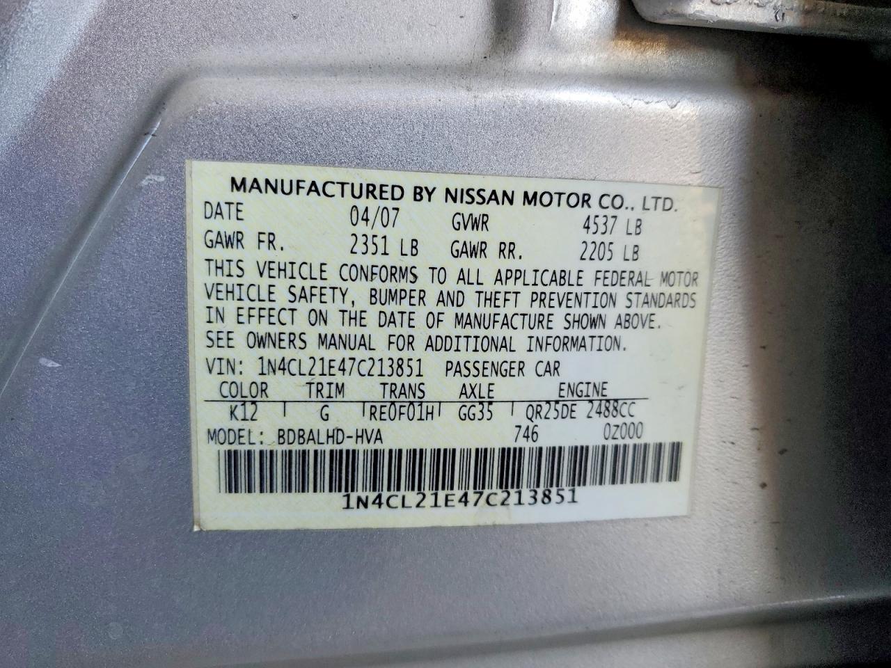 2007 NISSAN ALTIMA
