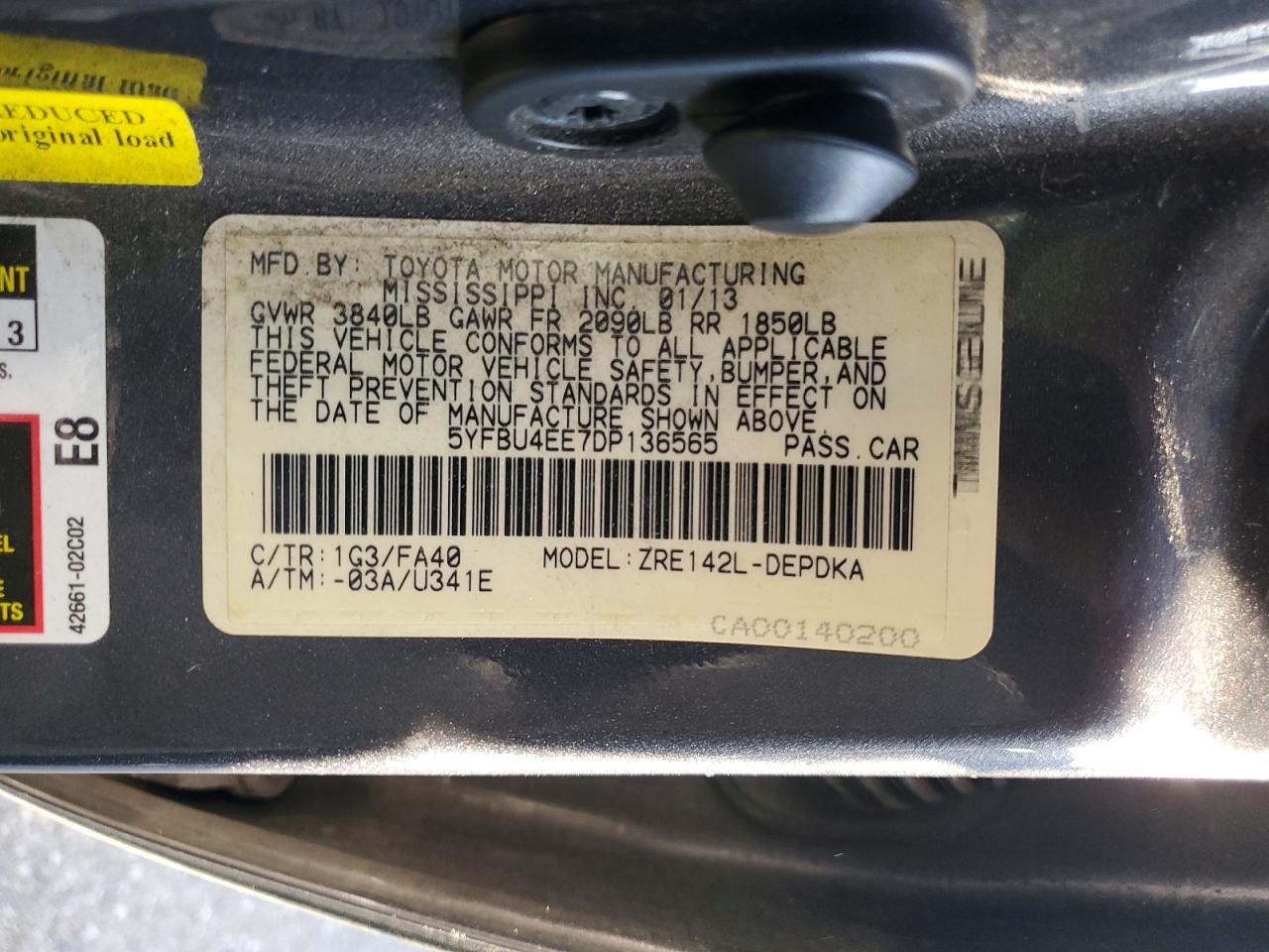 2013 TOYOTA COROLLA