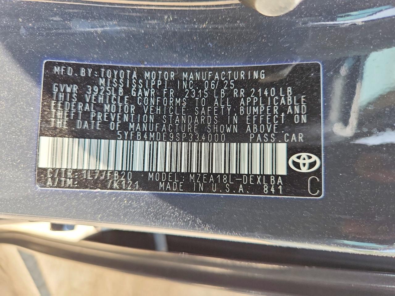 2025 TOYOTA COROLLA