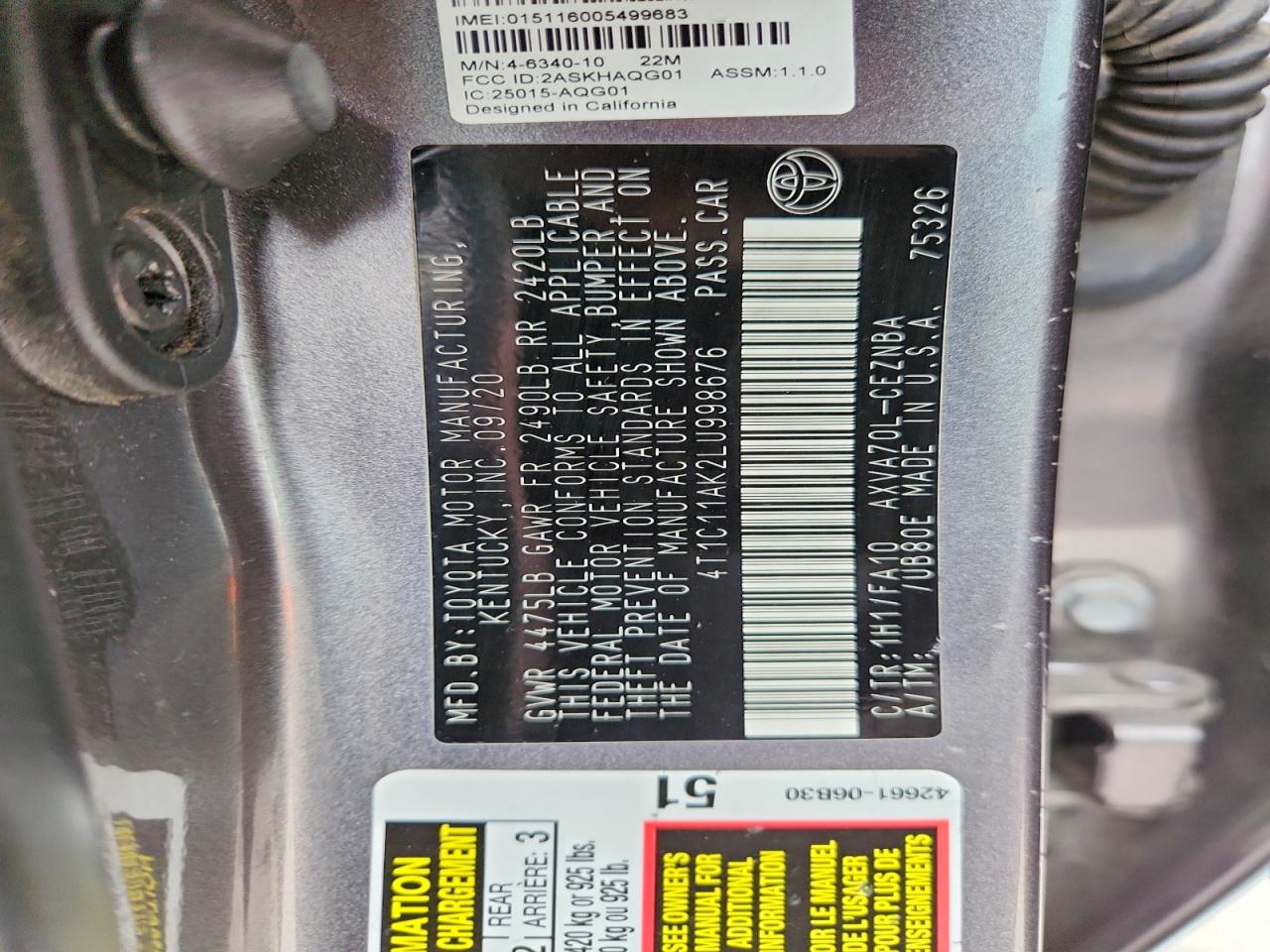 2020 TOYOTA CAMRY