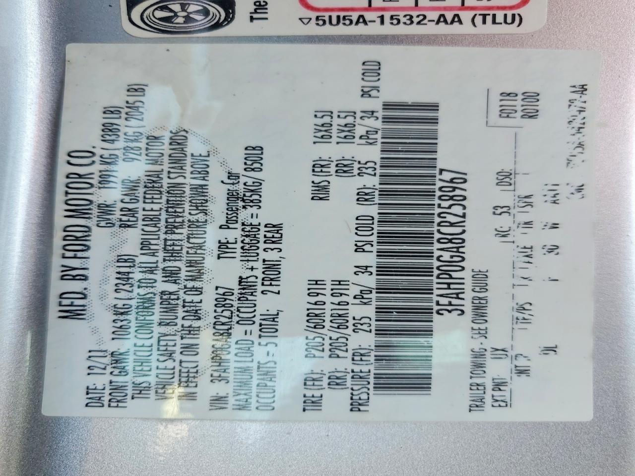2012 FORD FUSION