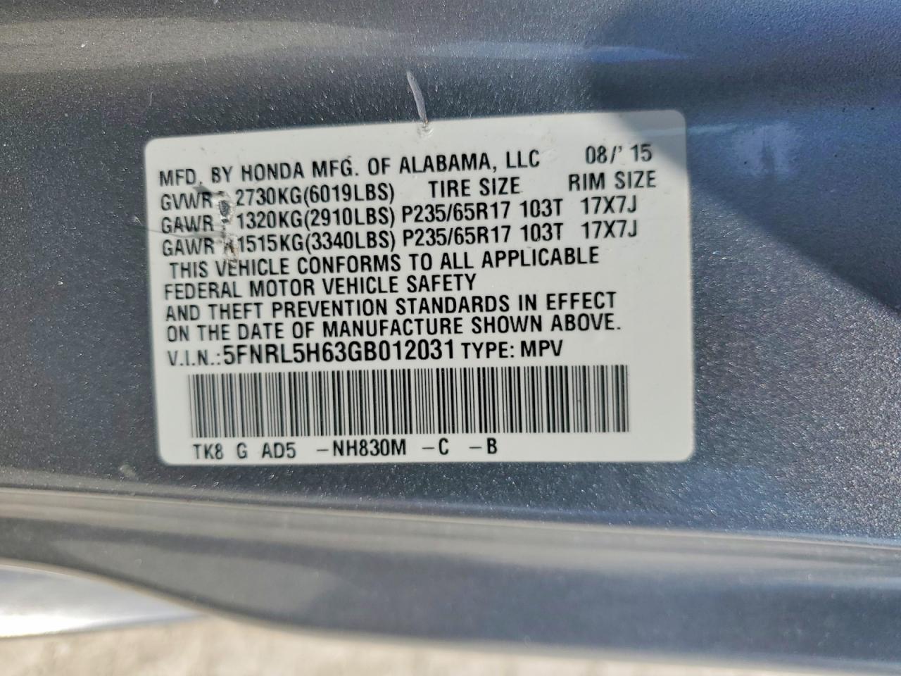 2016 HONDA ODYSSEY