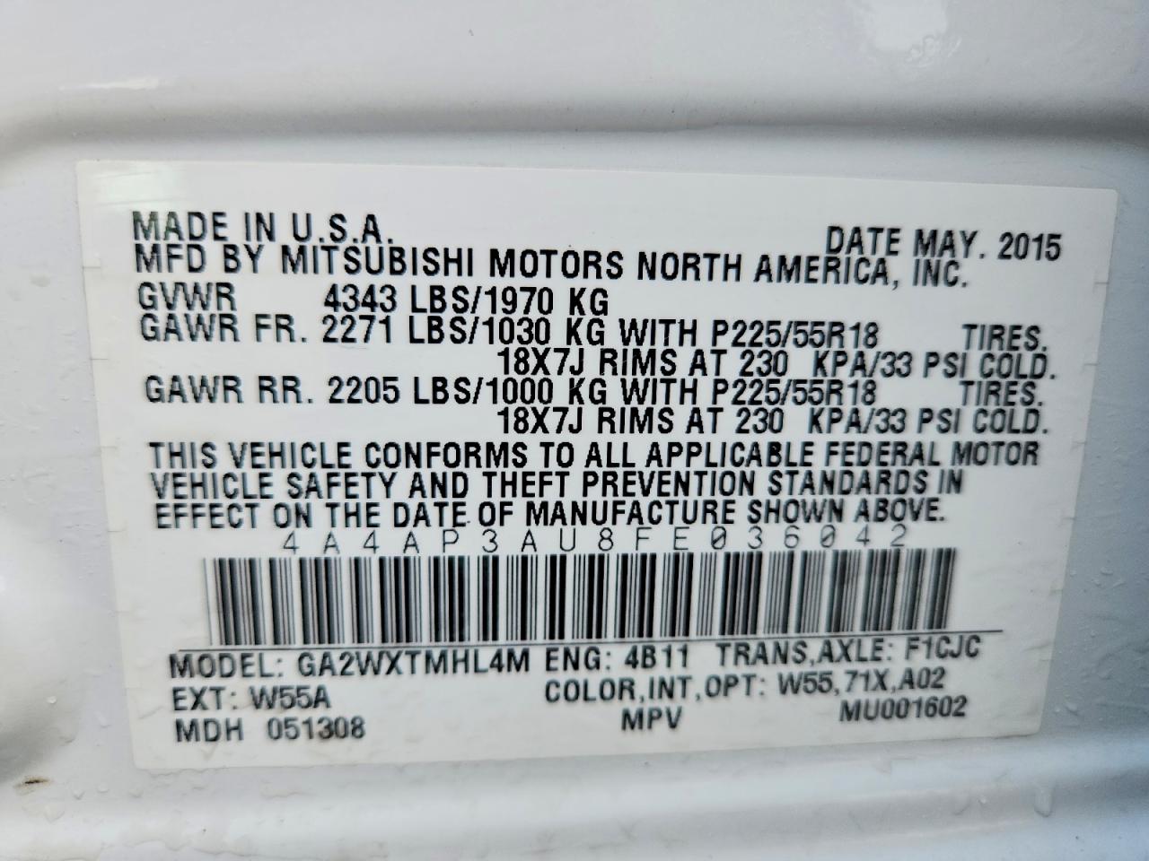 2015 MITSUBISHI OUTLANDER