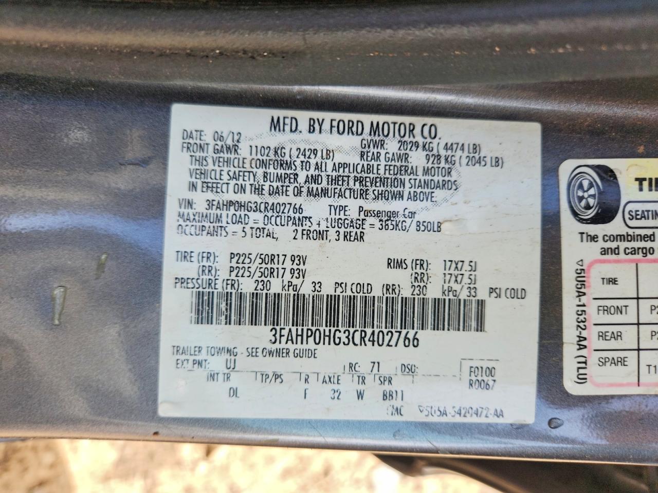 2012 FORD FUSION