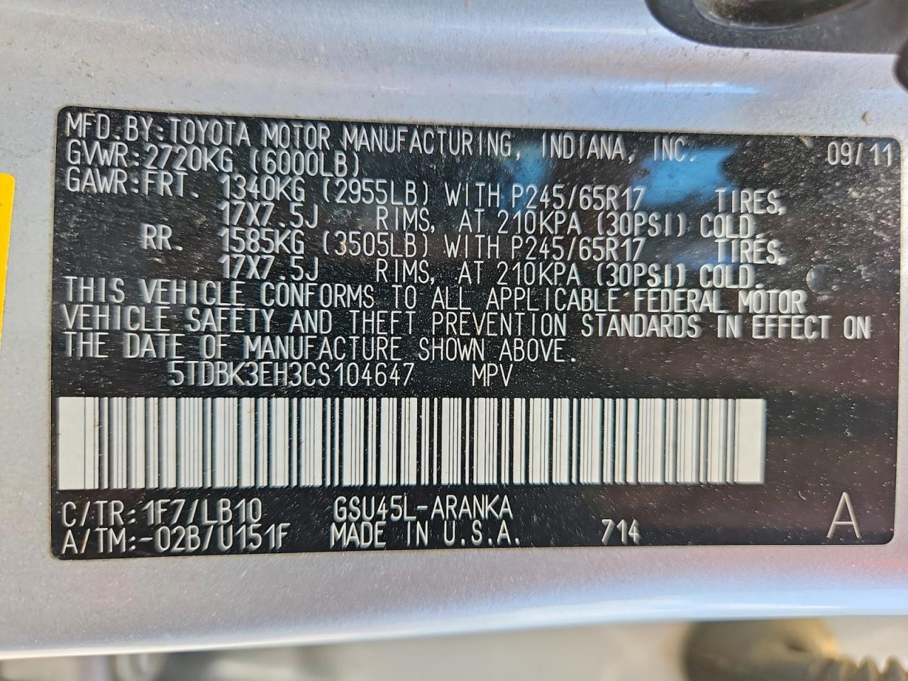 2012 TOYOTA HIGHLANDER