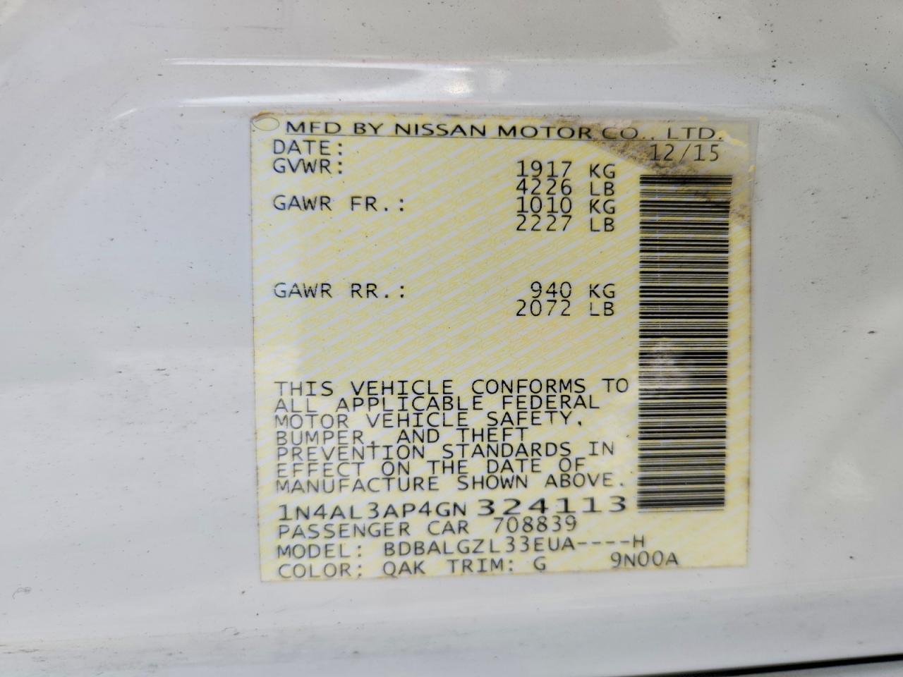2016 NISSAN ALTIMA