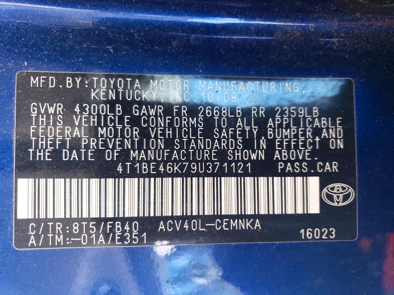 2009 TOYOTA CAMRY