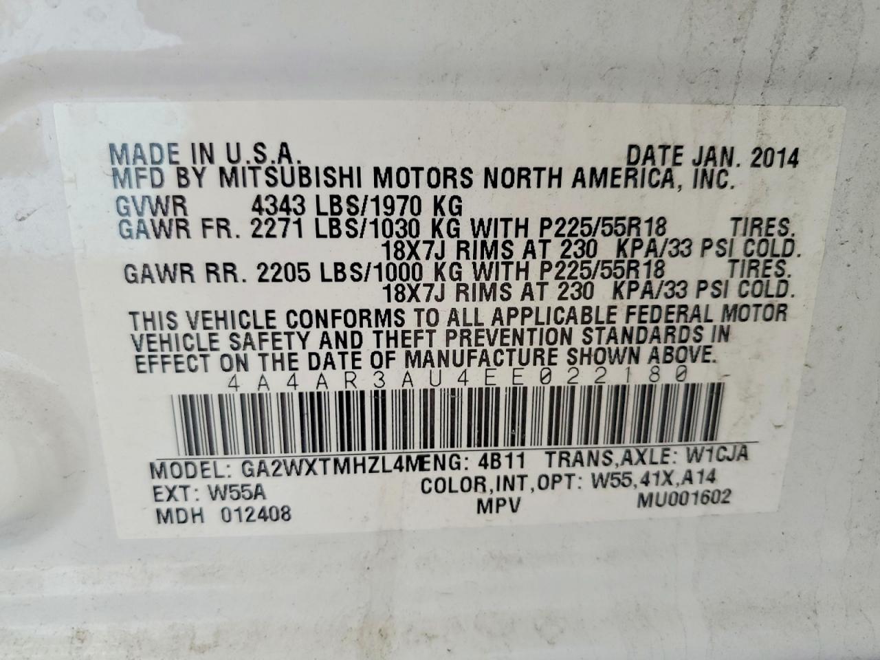 2014 MITSUBISHI OUTLANDER