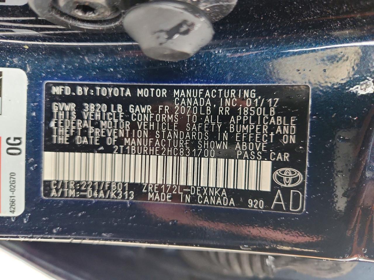 2017 TOYOTA COROLLA