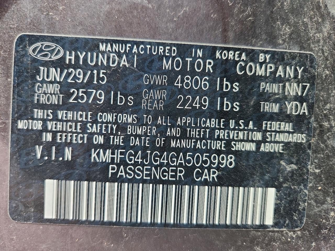 2016 HYUNDAI AZERA
