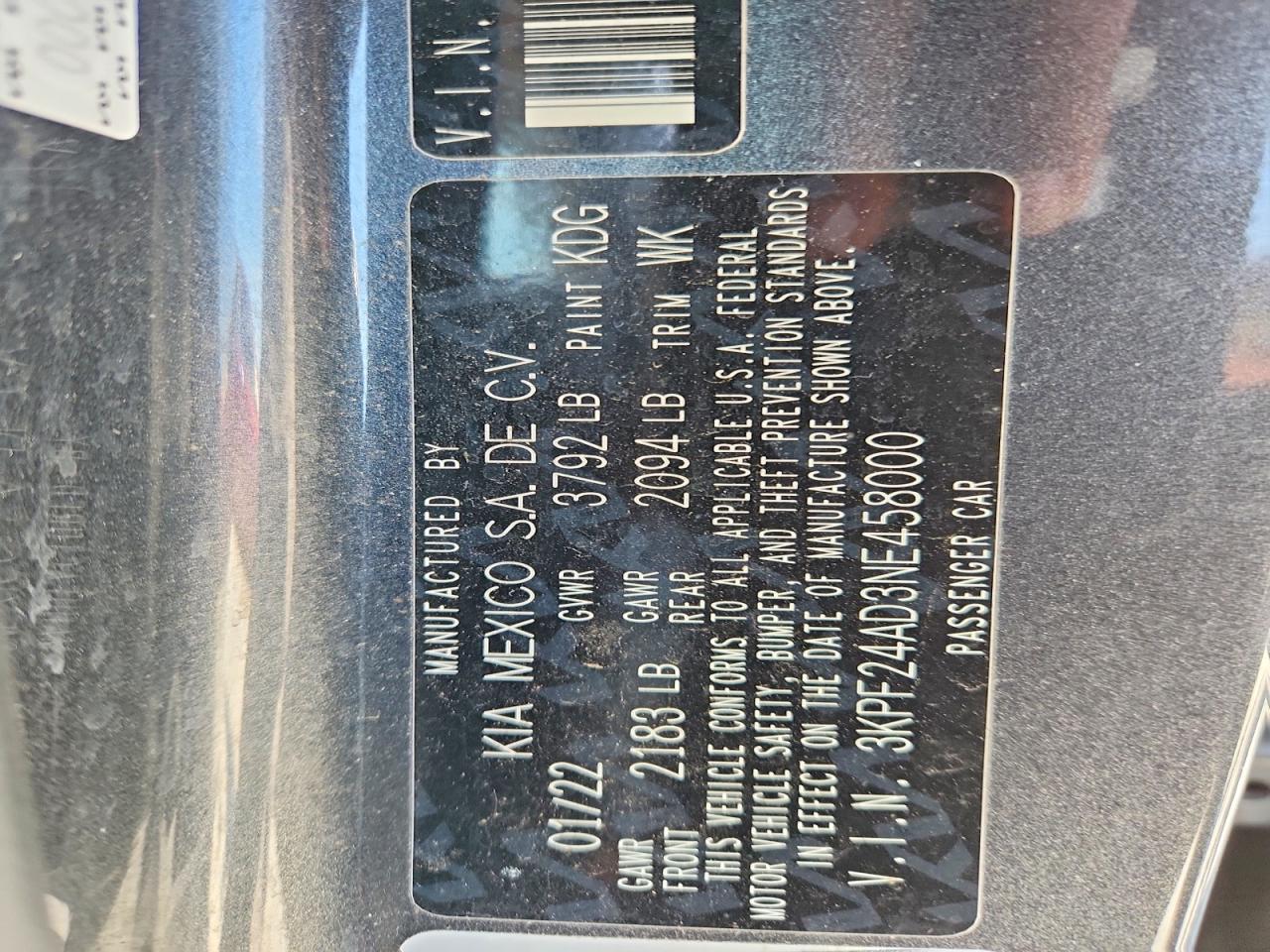 2022 KIA FORTE LXS