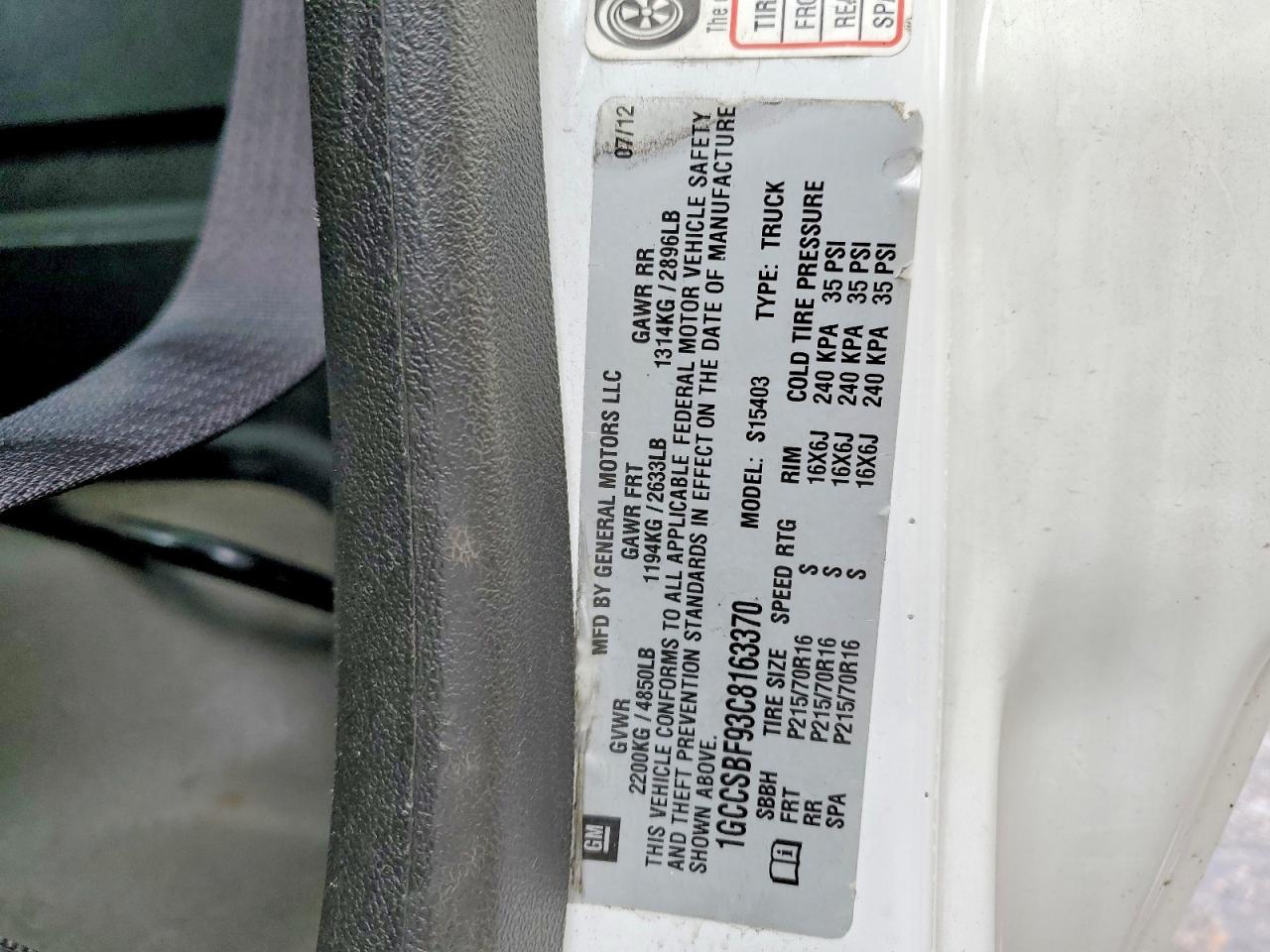2012 CHEV COLORADO